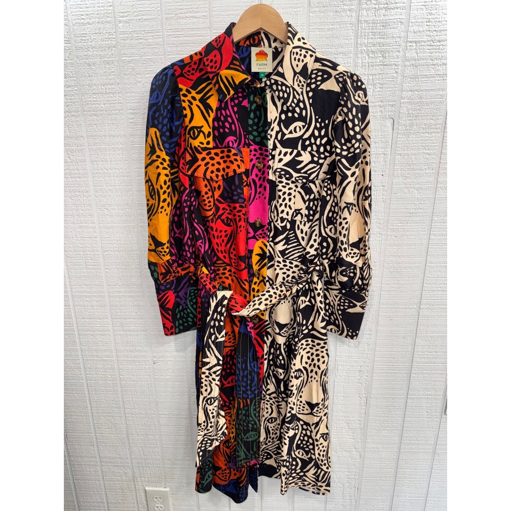 Farm Rio Midi Dress Womens Multi Animal Print Mixed Leopard Belted XS